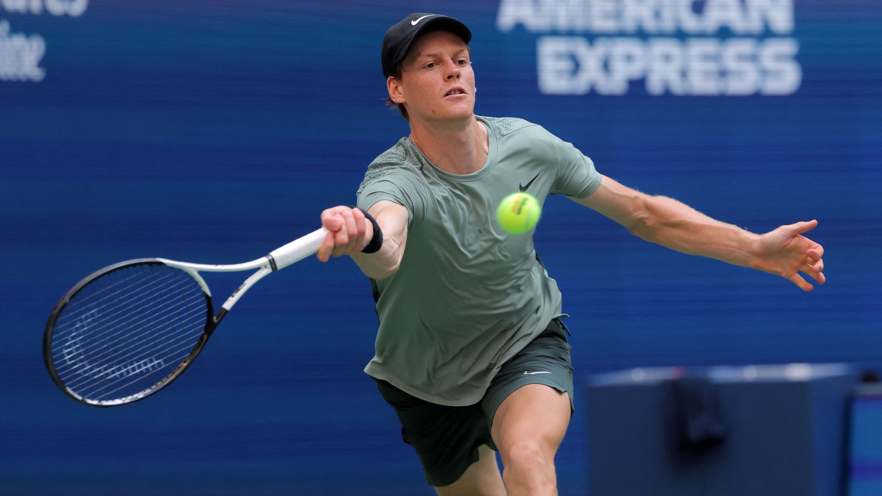 <div class="paragraphs"><p>Italy's Jannik Sinner in action during his first round match against Mackenzie McDonald</p></div>